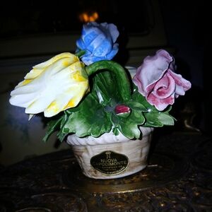 Vintage Nuova Capodimonte Flower Basket Tulip Rose - Original Label.
